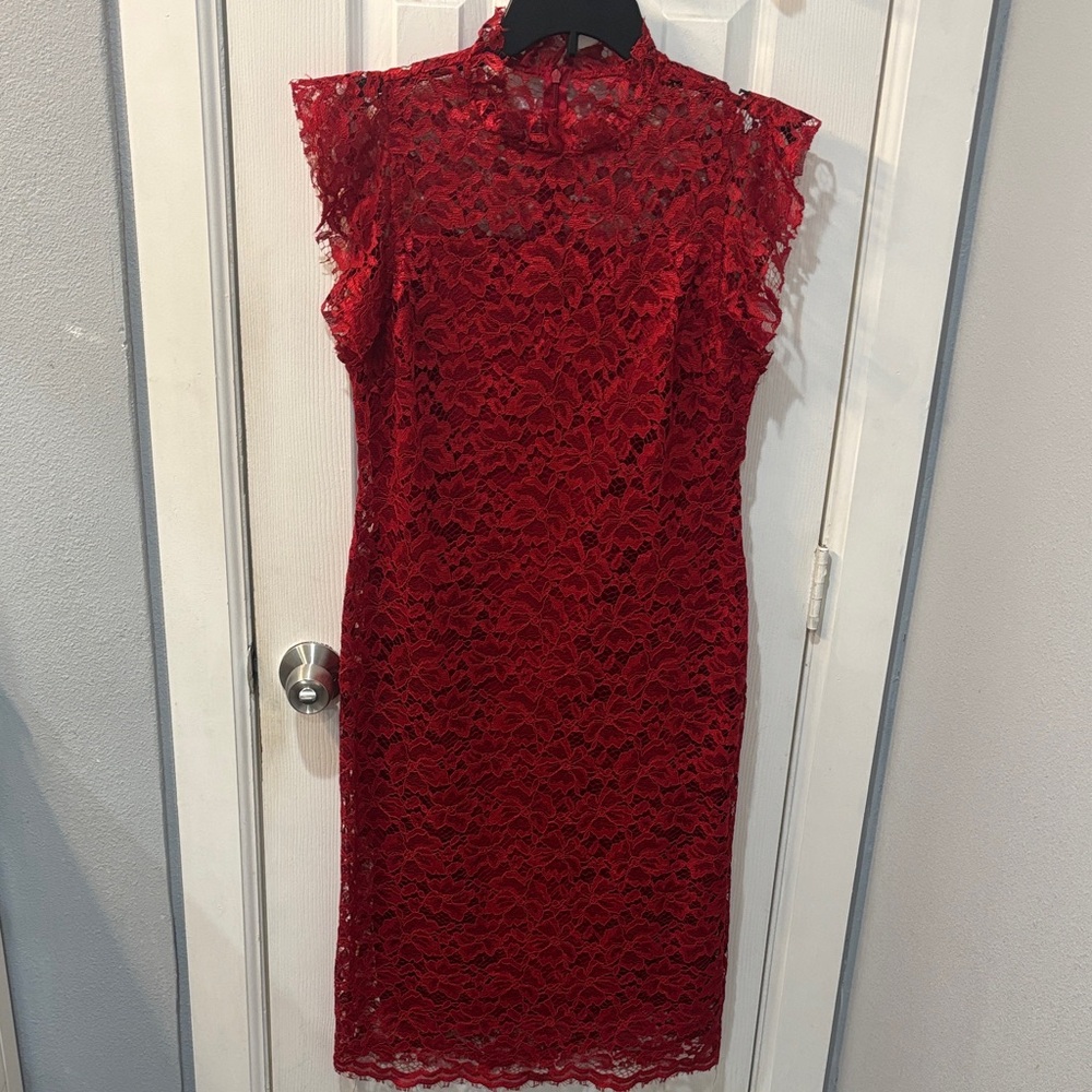 Enfocus Studio Red Lace Midi Dress